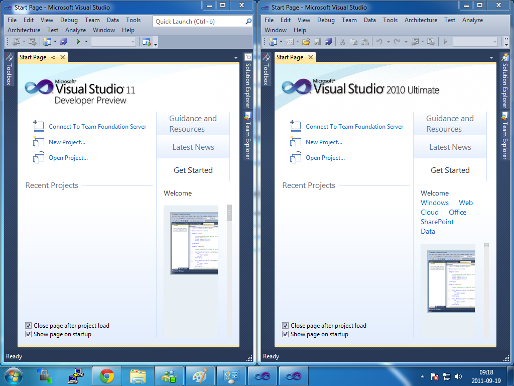 Visual Studio 11 and Visual Studio 2010 on Windows 7